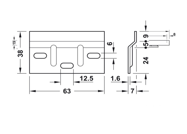 Несущая пластина для шкафного навеса, сталь, 63x1,6 мм
